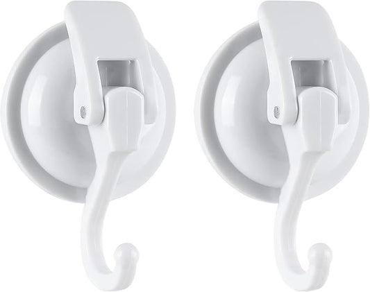 Heavy Duty Vacuum Suction Cup Hooks, White Plated Polished Super Suction for Kitchen Bathroom, 2 Pack