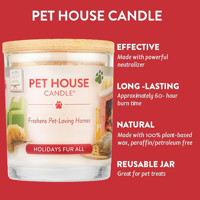 One Fur All Pet House Christmas Candles, Long Lasting, Clean Burning, Soy Wax Scented Pet Odor Candles Holidays Fur All