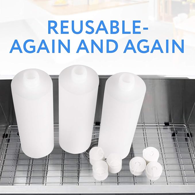 IMPRESA Round Plastic Bottles with Caps - Food-Grade Squeeze Bottles for Sauce, Condiments, Shampoo & Body Wash - 16 Oz, Pack of 3, Natural