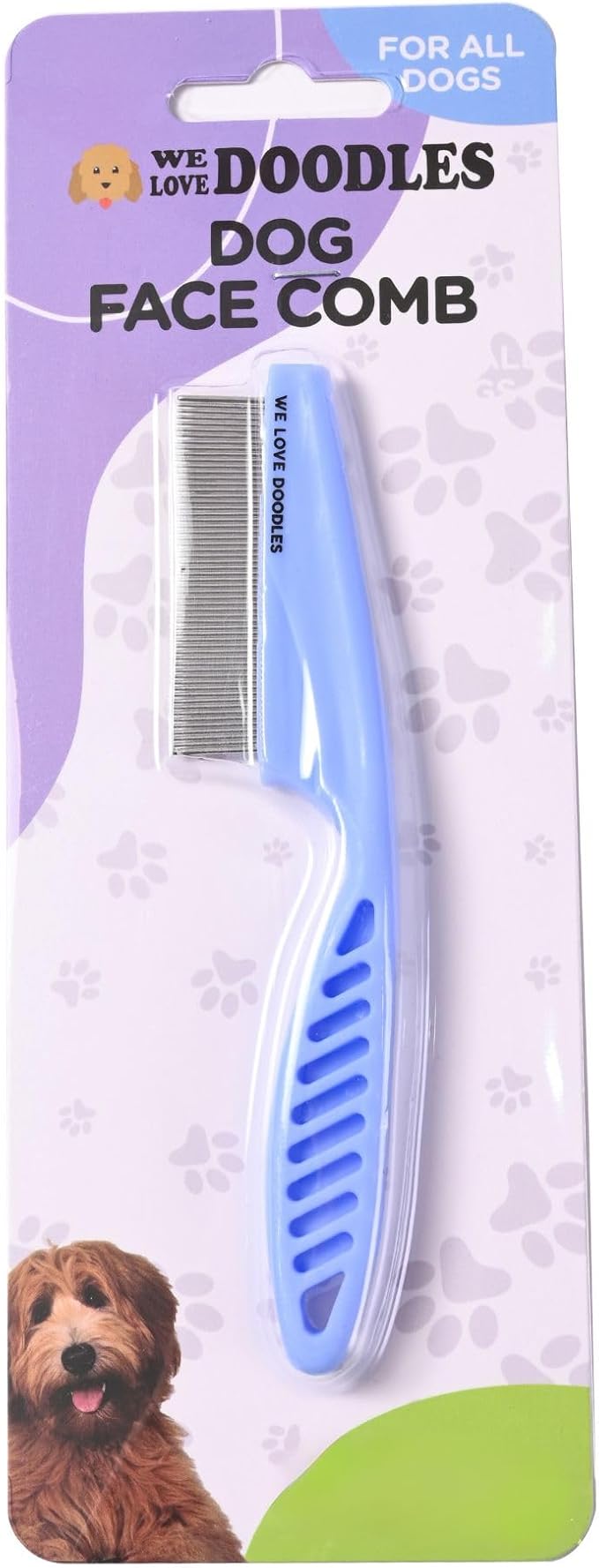 Dog Face Comb, Flea Comb for Dogs, Fine Tooth Tear Stain Remover Metal Comb, Removes Crust, Mucus, and Stains, Face Brush for Poodles & Other Breeds, Grooming Brush for Pets, Large [We Love Doodles]