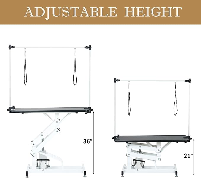 Hydraulic Dog Grooming Table, Heavy Duty Grooming Table for Small/Medium Dogs at Home, Pet Grooming Table with Adjustable Arm and Noose, Range 21-36 Inch, 43 Inch