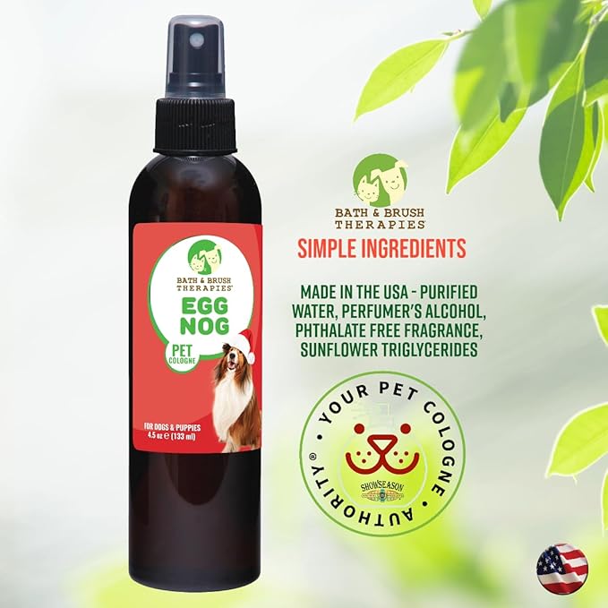 Showseason Animal Products Bath & Brush Therapies® Pet Cologne Egg Nog For Dogs 4.5 oz | Long-Lasting Odor Eliminator | Paraben-Free | Biodegradable & Non-Toxic | Made in USA