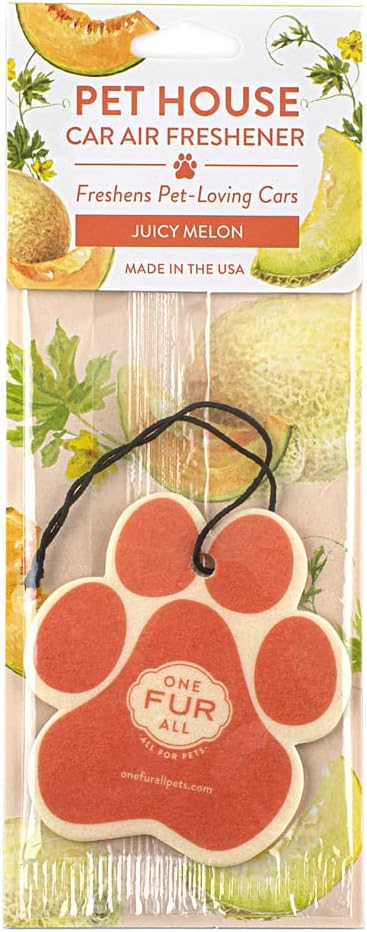 One Fur All Pet House Air Freshener - Juicy Melon Pack of 4 - Non-toxic, Pet-Friendly Air Freshener for Small Spaces & Car - Hanging Odor Eliminator