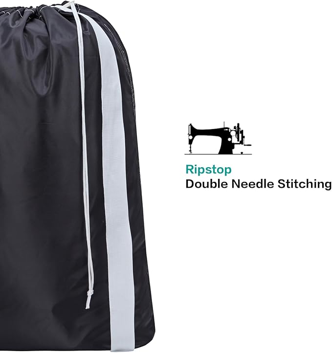 HOMEST XL Nylon Laundry Bag with Strap, Large Dirty Garments Organizer, Easy Fit a Hamper or Clothing Basket, Can Carry Up to 4 Loads of Clothes, Black
