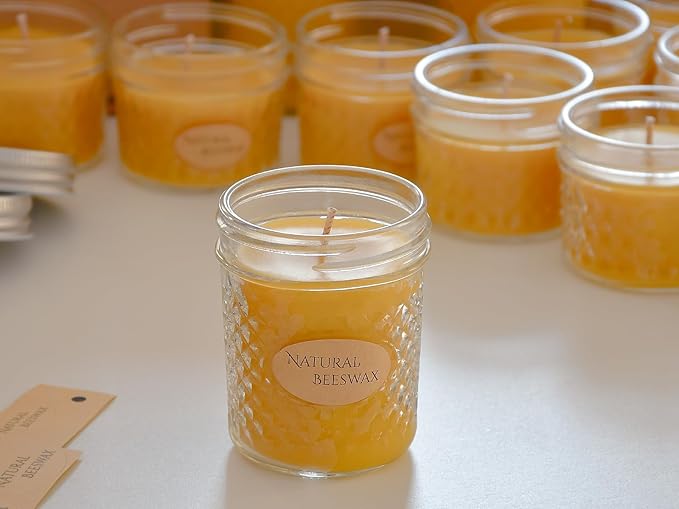 DEYBBY 2 Pack 5oz Beeswax Jar Candles Set - Beeswax Candles Gift - Handpour Candles with Natural Honey Scent, Each 26 Hrs Burn