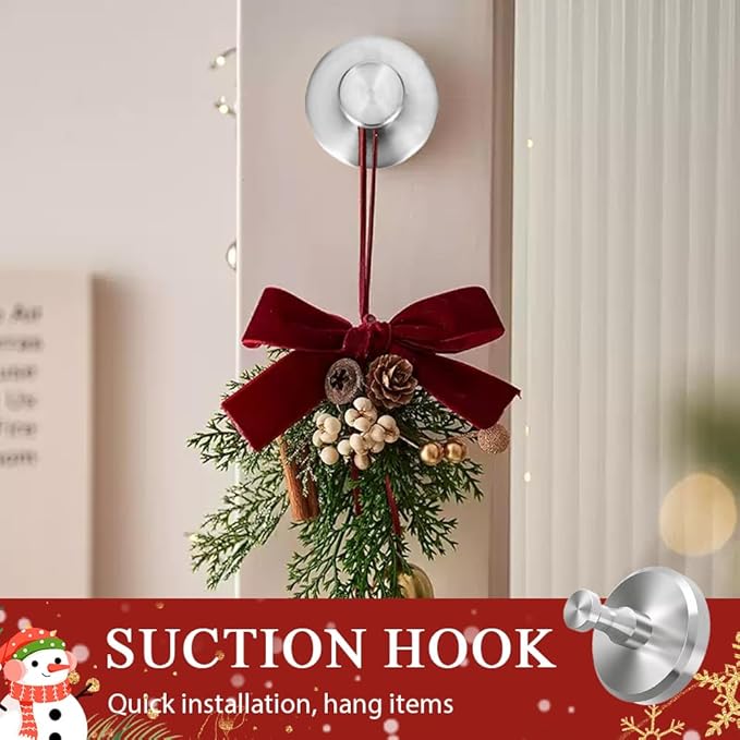2025 New Suction Cup Hooks for Wreaths, Upgraded No Drill Suction Cup Wreath Hanger, Waterproof Suction Cup Wreath Holder Towel Hooks for Window Bathroom Mirrors Shower (4, Silver)