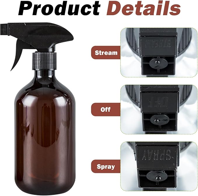 2PCS Plastic Spray Bottles Refillable Container Empty Small Spray Bottle 10oz/300ml with Adjustable Mist/Stream,Water Spray Bottles for Hair, Plant, Cleaning, Pet (brown)