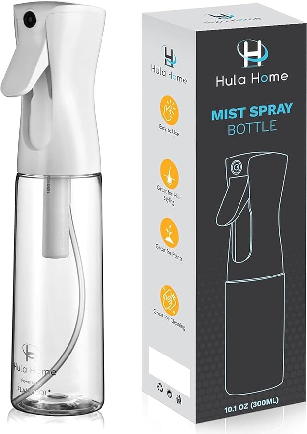 Hula Home Spray Bottle for Hair (10.1oz/300ml) - Powered by Flairosol® Spray Technology - Continuous Ultra Fine Mist Sprayer – For Hairstyling, Cleaning, Salons, Plants, Essential Oil & More - White