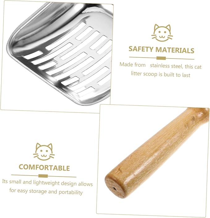 HEMOTON Heavy Duty Metal Cat Litter Scoop with Long Handle Non-Stick Stainless Steel Poop Scooper for Litter Box