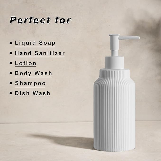 Modern Ceramic Soap Dispenser for Bathroom，14oz Ceramic Soft Touch Hand Lotion Dispenser with Pump，Liquid soap Dispenser for Kitchen Rubber Paint (White)