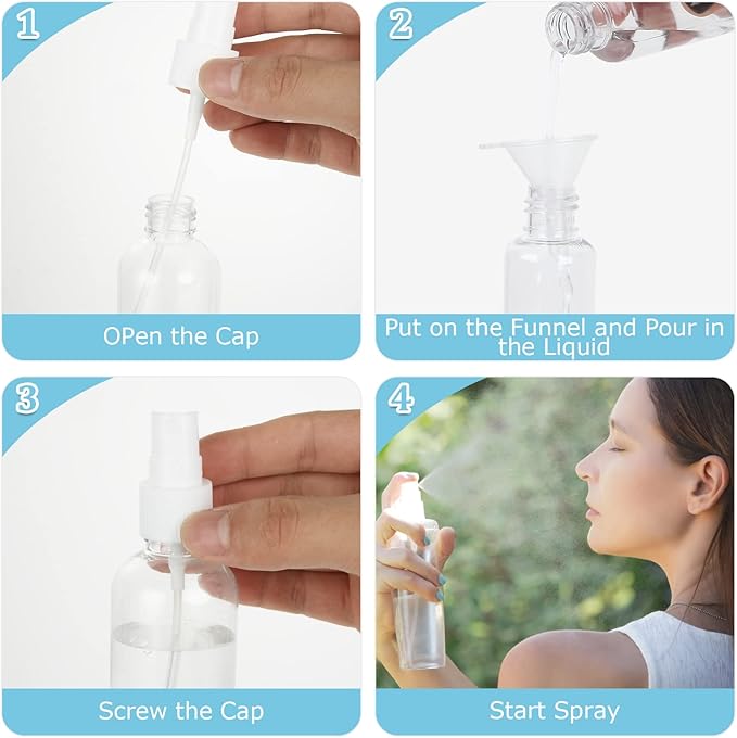 30Pcs 4oz Clear Plastic Spray Bottles with Caps, Small Plastic Fine Mist Spray Bottles, Refillable Empty Fine Mist Spray Bottle, Travel Spray Bottle with Funnel