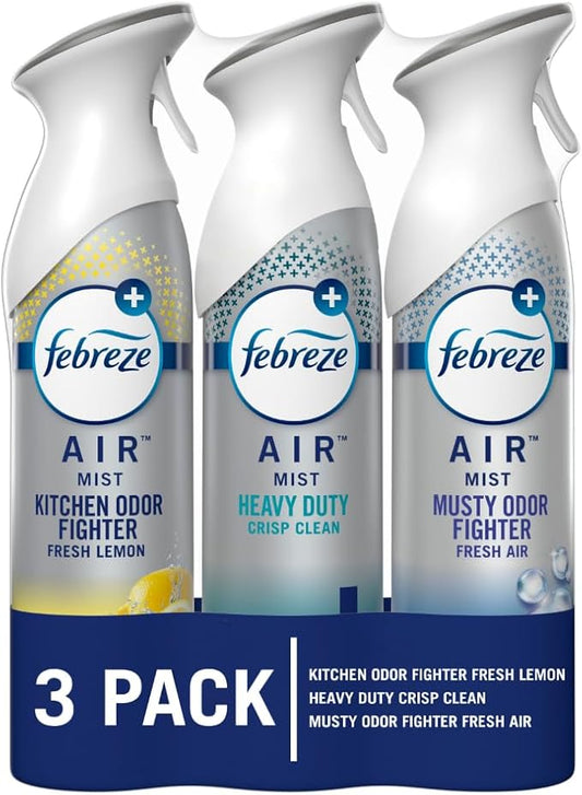 Febreze Air Freshener Spray, Odor-Fighting Room Spray, Heavy Duty Bundle, Heavy Duty Kitchen, Heavy Duty Crisp Clean, Musty Odor Fighter Scent Mix, 8.8oz, 3 Count