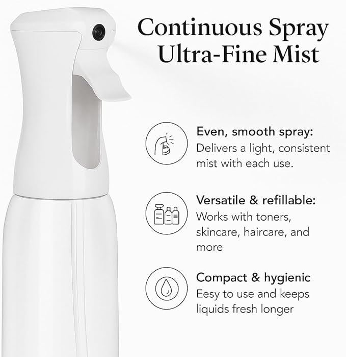 VIGOR PATH Continuous Spray Bottle for Hair – Fine Mist Mister for Hairstyling, Cleaning, Plants, Pets, Barbers, Salons, and Essential Oil Applications (500ml/17 oz)