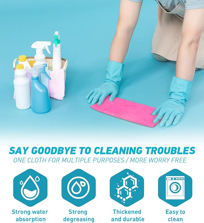 Microfiber Cleaning Cloth-50Pcs (13x13 inch) Ultra Soft Highly Absorbent Rags, Reusable and Lint Free Cleaning Towels for Housekeeping-Machine Wash (HotPink)