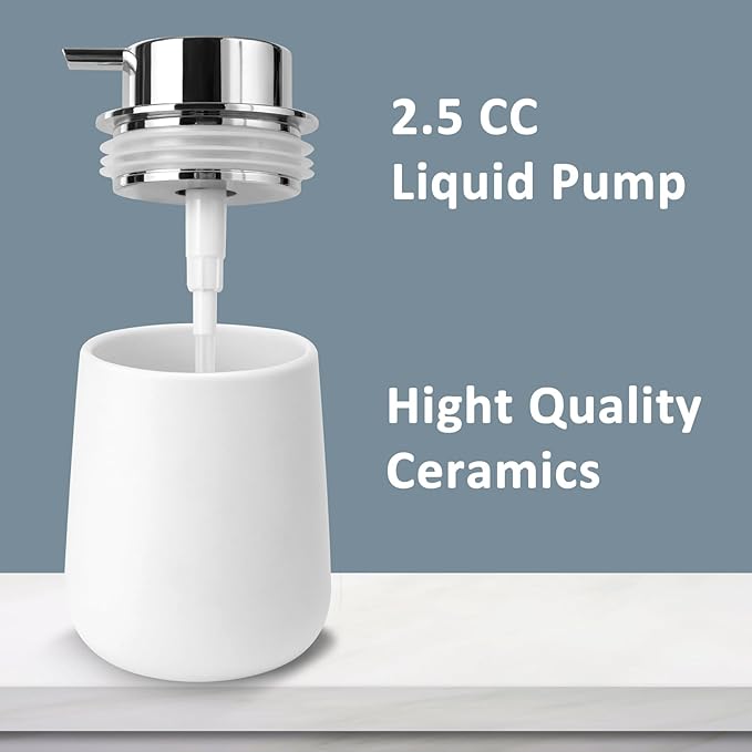 Soap Liquid Dispenser Ceramic with Easy-to-Press Pump Hand Liquid Dispenser for Shampoo Bathroom Kitchen 12 oz 2pcs