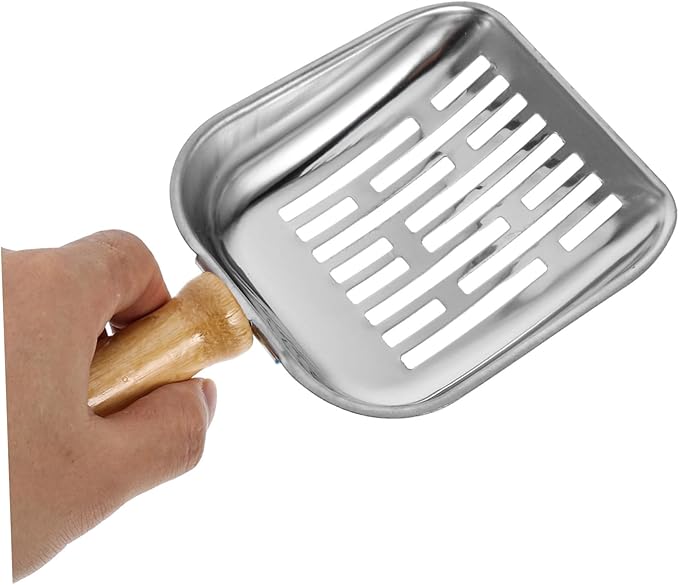 HEMOTON Heavy Duty Metal Cat Litter Scoop with Long Handle Non-Stick Stainless Steel Poop Scooper for Litter Box