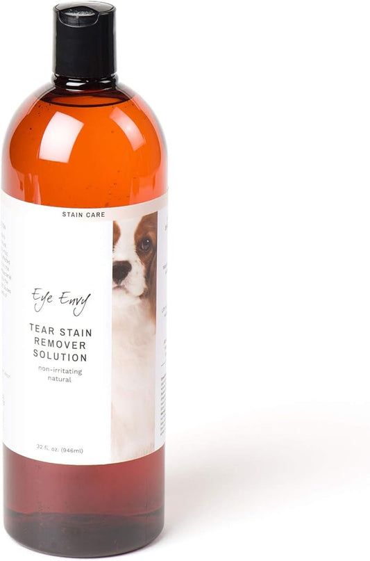 Eye Envy Tear Stain Remover Solution for Dogs. 100% Natural, Safe. Treats The Cause of Stains. Recommended by AKC Breeders, Vets, Handlers, Groomers. Contains Colloidal Silver. 32 oz. Made in USA