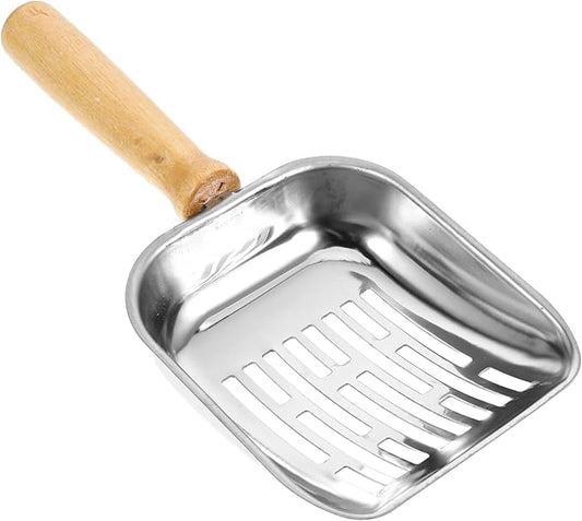 HEMOTON Heavy Duty Metal Cat Litter Scoop with Long Handle Non-Stick Stainless Steel Poop Scooper for Litter Box