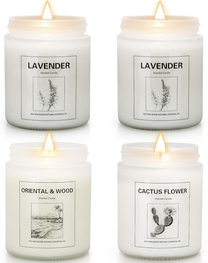 4 Pack Candles for Home Scented, Lavender Candle Set, Aromatherapy Jar Candle for Home, 28 oz 200 Hour Long Lasting, Natural Soy Wax Candles Gifts Set for Women, Birthday, Valentine, Anniversary