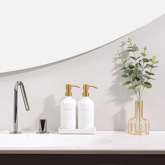 Gold Soap Dispenser Bathroom Set, Hand and Lotion Dispenser with Stainless Steel Pump, Perfect for Modern Bathroom Decor. (Gold)