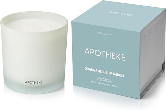 Apotheke 3-Wick Scented Candles for Home, Orange Bloom Neroli - 26 oz Soy Wax Jar Candle Gift for Women - Long-Lasting Fragrance with Perfume-Grade Essential Oils - Sandalwood, Musk, Neroli & Orange