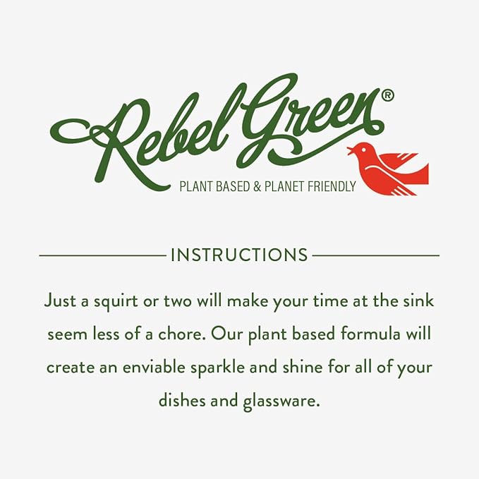 Rebel Green Super Deluxe Dish Soap - Natural Dishwashing Soap - Liquid Dish Detergent - Sustainable Dish Liquid Unscented - (16 oz Bottles, 2 Pack)