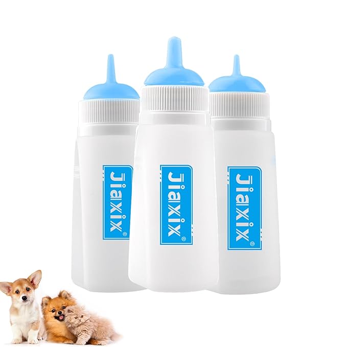 3 Pack Kitten Silicone Bottle Feeding Kit,Nipple & Feeding Kit for Kittens, Reusable Newborn Kitten Supplies, Suitable for Feeding Kitten, Puppy, Rabbit,Hamster (Blue, Small+Medium+Large)