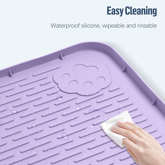Pee Pad Holder for Dogs, 40" x 28" Silicone Pee Tray Mat Leak-Proof, High Edge, No Spill Pet Pad Holder for Puppy, Cat, Rabbit, Training Pads for Floor Protection, No Pee Pads (Purple)