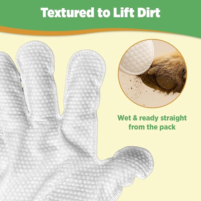 12pc. Premium Pet Glove Cleaning Wipes for Dogs & Cats | Textured, Deodorizing & Hypoallergenic Gloves with Aloe Vera & Shea Butter – Gentle, Skin-Safe Wipes for Fur, Face & Body, Odor Control