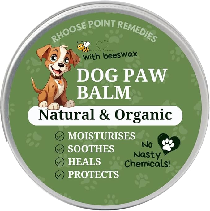 Rhoose Point Remedies Dog Paw Balm - Softens, Heals, Soothes & Protects Dogs Paws, Noses & Skin. All Natural, Organic Ingredients. Lick-Safe Protection for Dogs with Beeswax (1 fl.oz - Starter Tin)