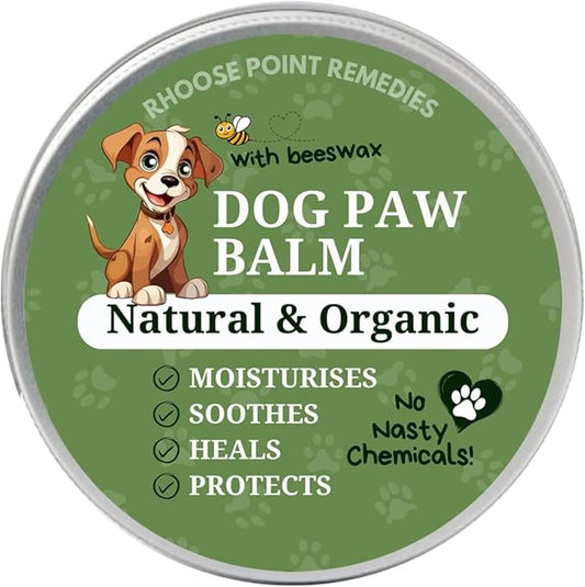 Rhoose Point Remedies Dog Paw Balm - Softens, Heals, Soothes & Protects Dogs Paws, Noses & Skin. All Natural, Organic Ingredients. Lick-Safe Protection for Dogs with Beeswax (2 fl.oz - Standard Tin)