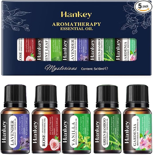 5x10ml Aromatherapy Essential Oils Set for Sleep Support, Relaxation & Home Fragrance with Lavender Scent