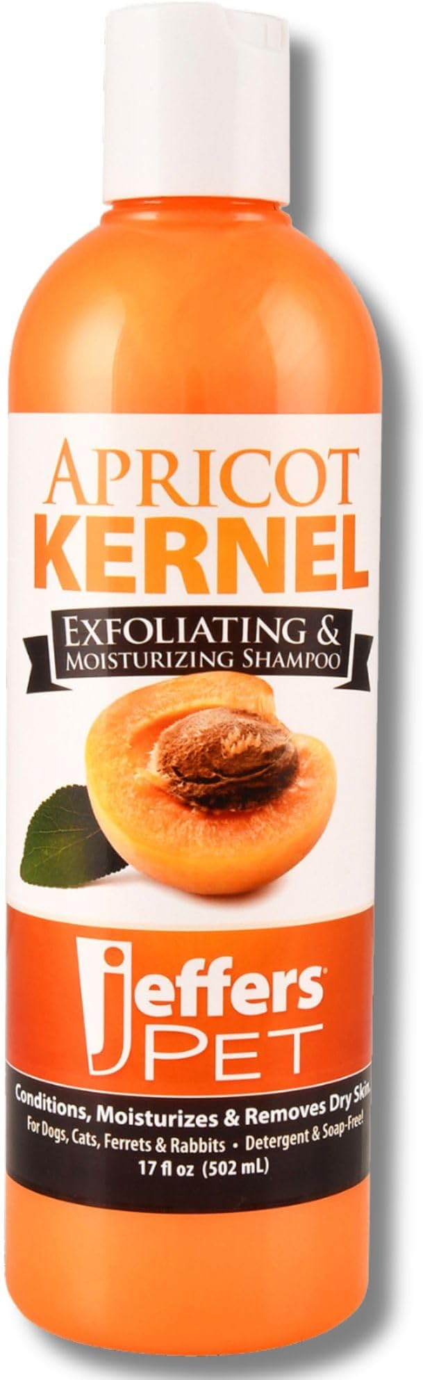 Jeffers Pet Apricot Kernel Shampoo – Detergent & Soap Free Exfoliating & Moisturizing Formula for Dogs, Cats, Puppies, Ferrets & Rabbit – Coconut Cleanser, Apricot Scent, Vitamins A&D, 17 oz