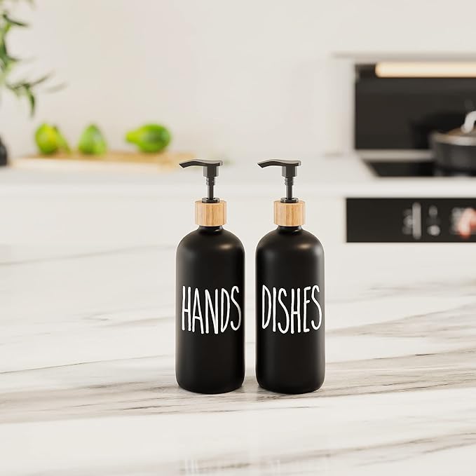 Dish Soap Dispenser for Kitchen Sink.Glass Hand Soap Dispenser, Modern Farmhouse Decor for Bathroom,Kitchen Sink Decor