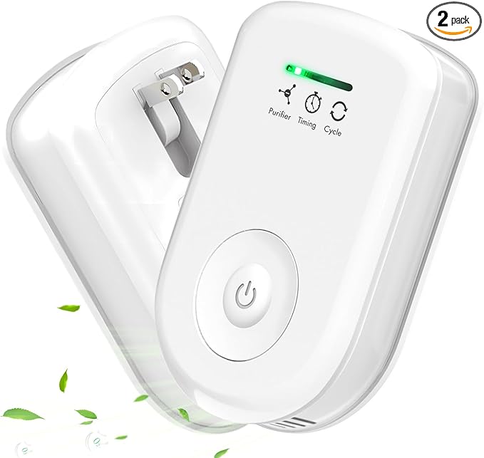 2 Pack Air Purifiers Plug In Wall for Home, Ozone Odor Eliminator Air Ionizer with Negative Ions for Strong Odors, Pet Deodorizer for Dog Cat and Smoke Smell in Small Room Bedroom Bathroom Kitchen