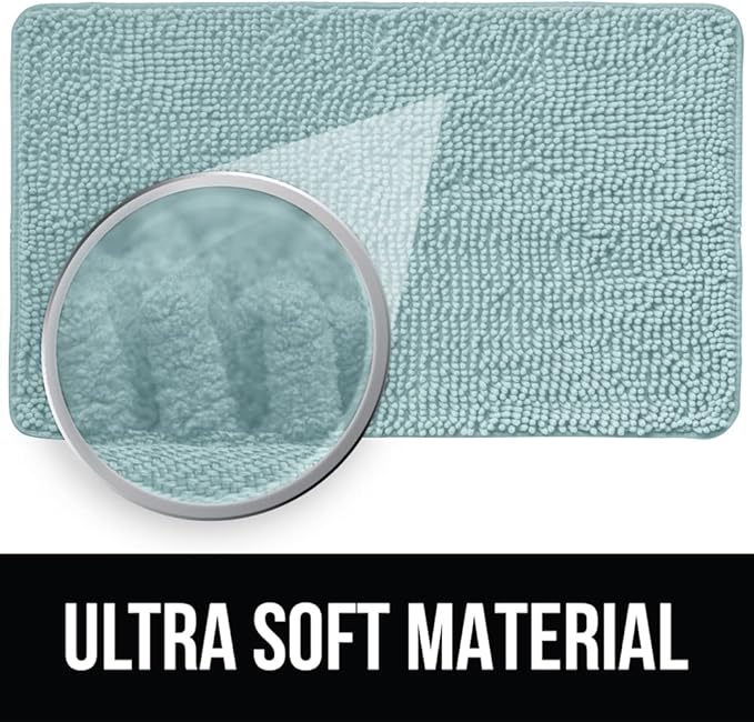 KANGAROO Bathroom Rugs, Chenille Soft Absorbent Bath Rug, Shaggy Shower Mat, Quick Dry Machine Wash Bathmat, Plush Carpet Mats for Tub, Bathtub and Room Home Decor Accessories, 30x20, Seafoam