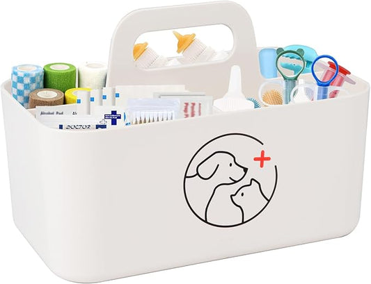 Dog Storage Organizer for Pet Nursing Supplies,Portable Caddy Organizer for Pet Stuff,Divided Storage Bin for Dog Cat Feeding Bottle/Pet Pill Shooter/Whelping Kit-Bathroom,Countertop Storage