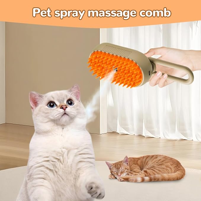 2025 New Cat Steam Brush, 3 in 1 Pet Steam Groomer Comb, Rechargeable Pet Steam Groomer Brush for Massaging and Cleaning Shedding Pets Hair, Anti-Static Hair Removal Comb for Cats Dogs (White)
