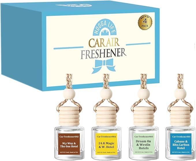 HoogaLife Car Air Freshener Diffuser 4 Pack Hanging Car Freshener for Women - 24.K Magic & W. Hotel ＆ Cabane & Rltz. CarIton Hotel ＆ Droam 0n & Westln Hotels ＆ M.y Way & The 0ne Hotel Fragrance Oil