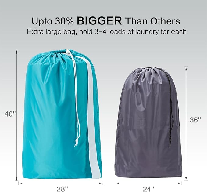 HOMEST 2 Pack XL Nylon Laundry Bag with Strap, Large Dirty Clothes Organizer, Easy Fit a Laundry Hamper or Basket, Can Carry Up to 4 Loads of Laundry, Black and Sky Blue