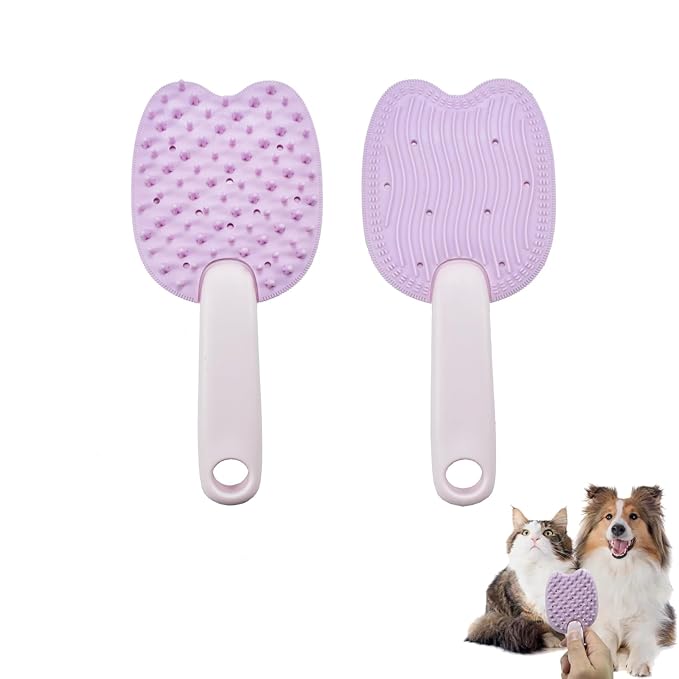 Cat Brush for Shedding Dog Brush Hair Cleaning Comb Bath Massage Tool for Shedding & Grooming, Remove Loose Hair, Cat Shape, Silicone Bristles (Purple)