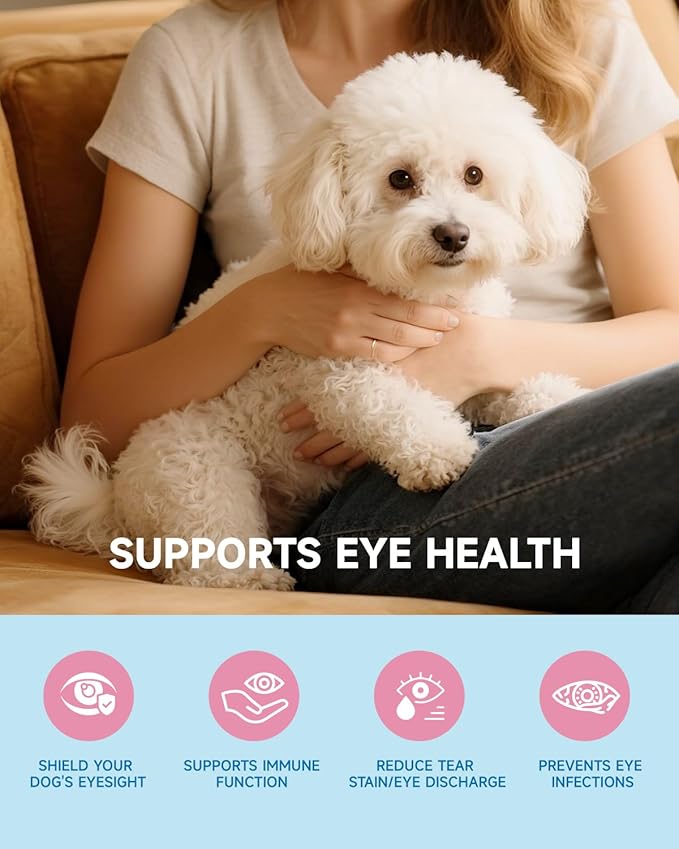 Dog Tear Stain Supplement - Tear Stain Remover for Dogs, Prevent & Eliminate Tear Stains, Eye Health & White Fur Care, Lutein,Chamomile, Vitamin, Probiotic, 100g, Chicken Flavor, Daily Supplement