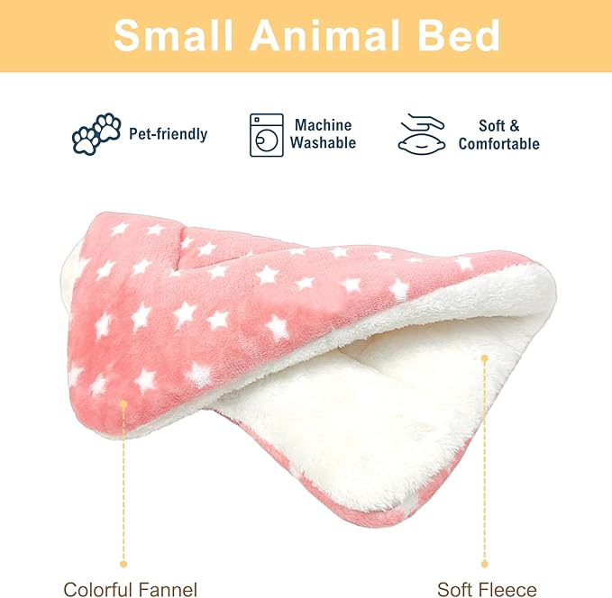 3PCS Guinea Pig Bed Soft Rabbit Bedding Cage Liner Warm Bunny Mats Pee Pads Fleece Blanket Plush Hamster Sleep Beds Ferret Squirrel Hedgehog Rat