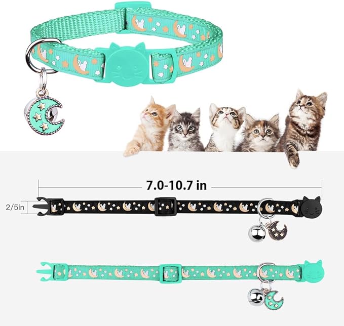 2Pcs Breakaway Cats Collars Cat Collars for Boy & Girl Cats Adjustable Kitten Collars with Bell,Black+Teal