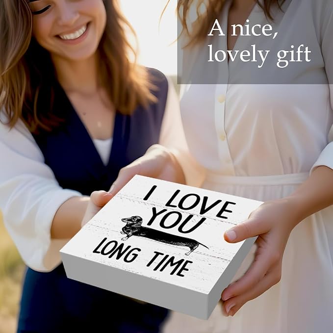 Funny Dachshund Decor, Dog Lovers Gift, Dachshund Gifts for Women, Wood Box Sign Block for Home, 5 x 5 Inch