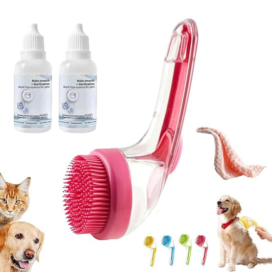 Pets Bath Brush, Pet Bath Brush With Soap Dispenser, Dog Shampoo Brush Scrubber For Long Short Haired Dogs Cats Shower (red)