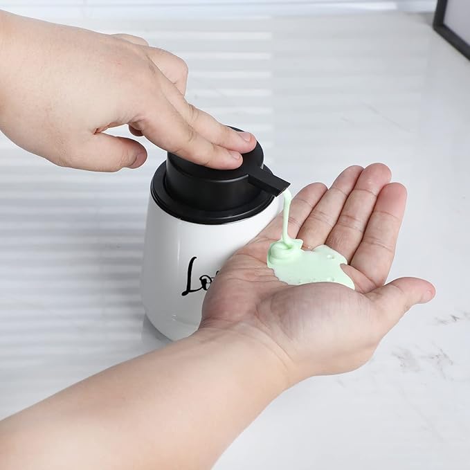 Bathroom Countertop Dispensers-Modern Ceramic Soap Lotion Dispenser Bottles, Hand Soap Dispenser for Bathroom, Dish Soap Dispenser for Kitchen, Easy-to-Press Pump (White, Labeled Lotion)