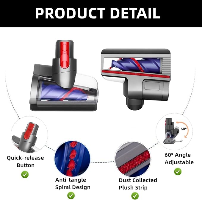 Anti-tangle Hair Screw Tool for Dyson V7 V8 V10 V11 V15 Gen 5 Vacuum Cleaner, Mini Motorized Head Brush Attachment for Long Hair and Pet Hair, Replace Part 971521-01