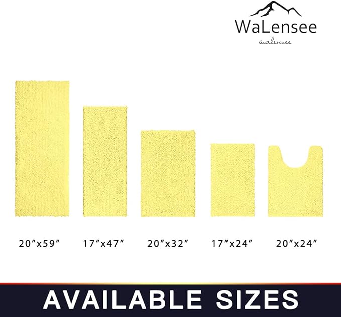 Walensee Bathroom Contour Rug Non Slip Toilet U Shaped Bath Mat (20x24, Yellow) Water Absorbent Super Soft Shaggy Chenille Machine Washable Dry Extra Thick Perfect Absorbant Best Plush Carpet