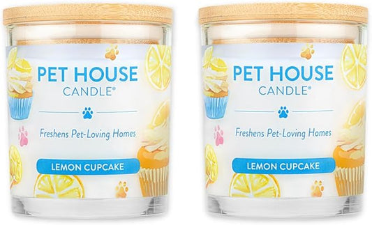 One Fur All Pet House Lemon Scented Candle Plant-Based Clean Burning and Long Lasting Pet Air Freshener for Home - Lemon Cupcake, 2 Pack,